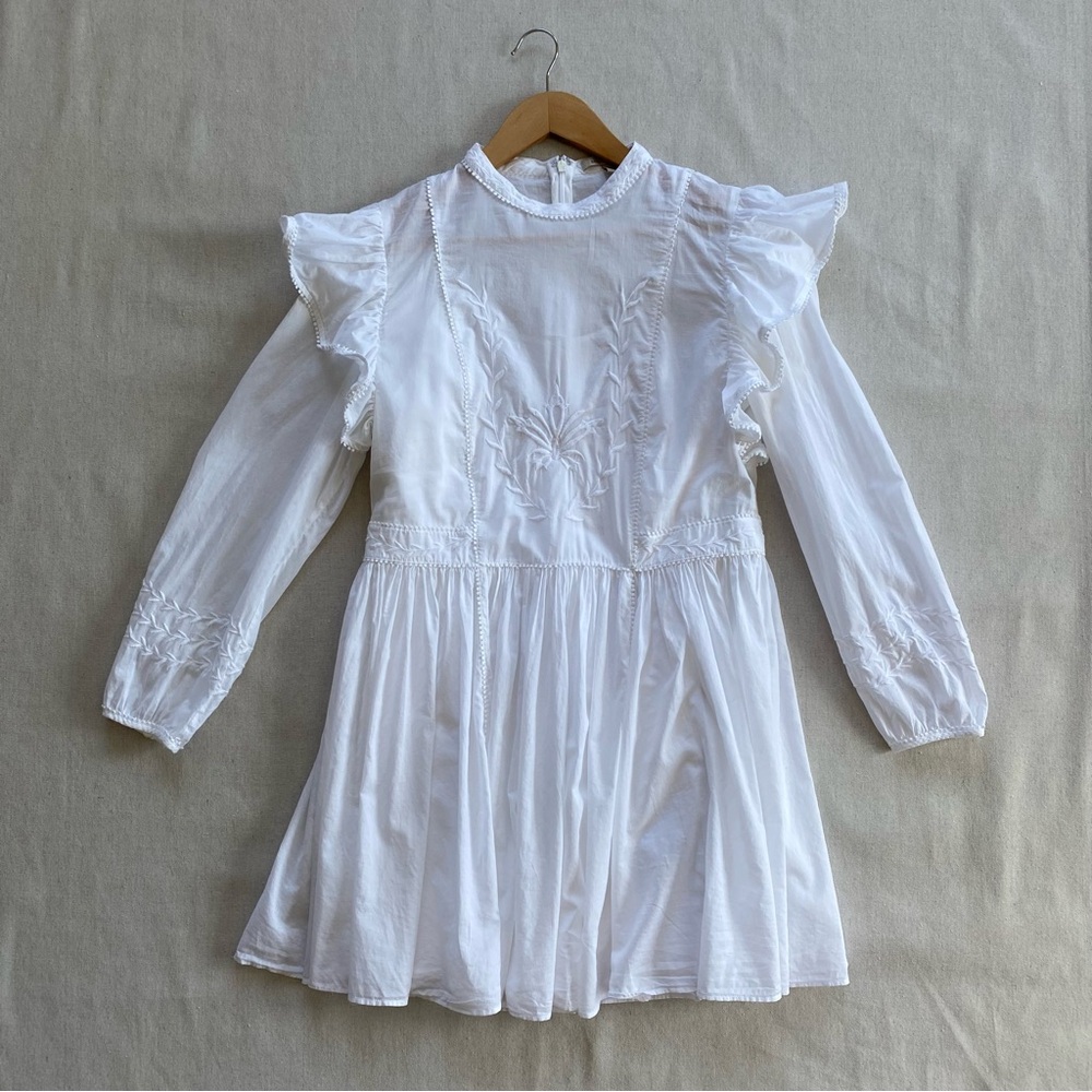 Banana Republic Esme Embroidered Ruffled Mini Dress Bishop Sleeves - Picture 8 of 16